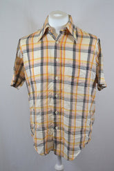 Vintage 90s orange yellow white Chunky Check short sleeve Shirt size large